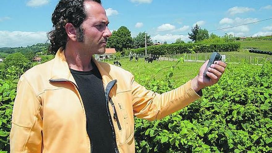 Nacho Martín, con su GPS, en Piloñeta.