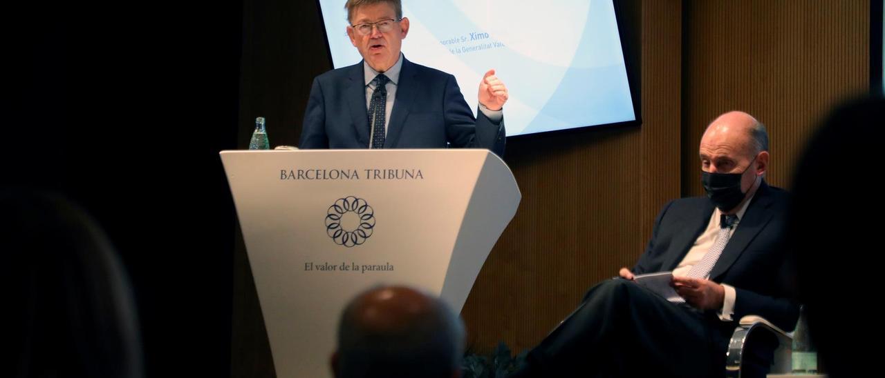 El president de la Generalitat, Ximo Puig, durante su intervención, este martes, en el foro Barcelona Tribuna.