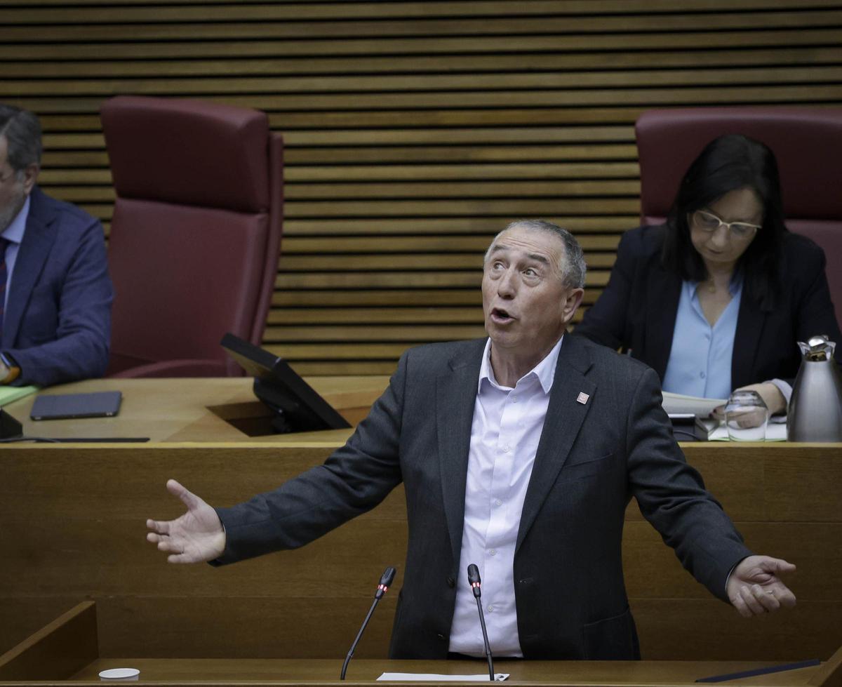 Joan Baldoví, síndic de Compromís, defiende su propuesta de ley sobre los expresidents, este miércoles en las Corts.