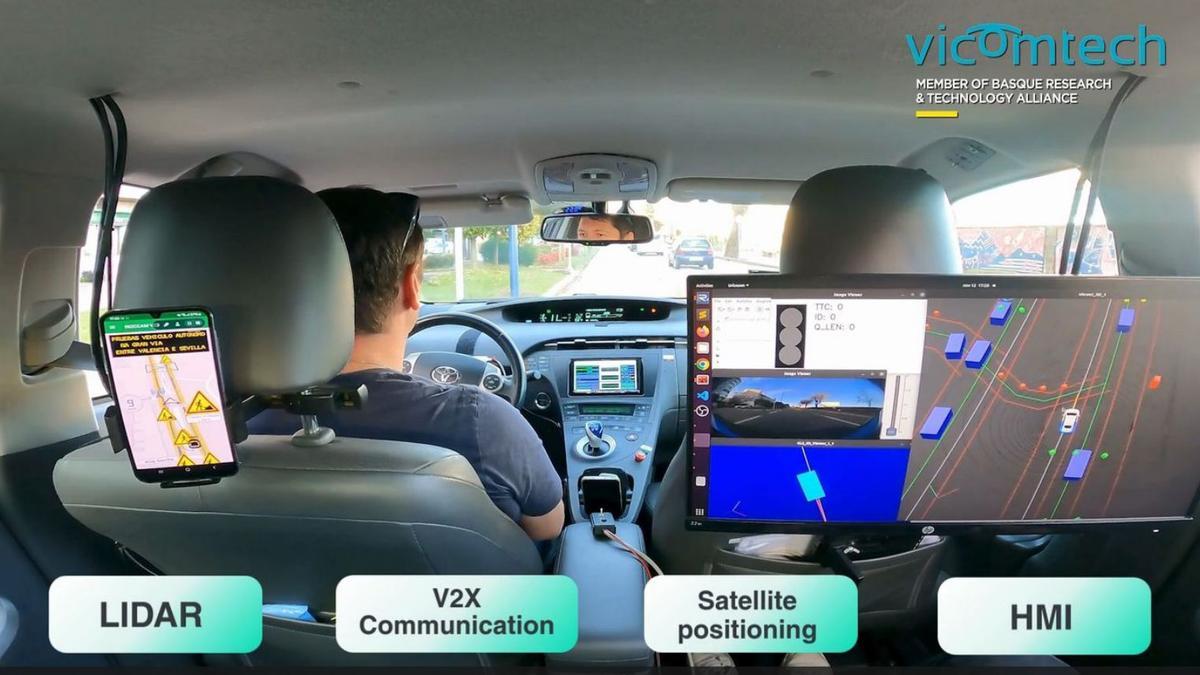 Interior del vehículo autónomo que recorrió Gran Vía en 2024 dentro del proyecto IN2CCAM.