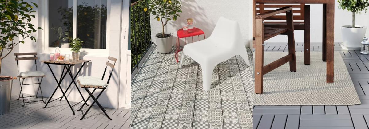 Renueva tu terraza con una mesa y unas sillas, cambiando el suelo o decorando con una alfombra