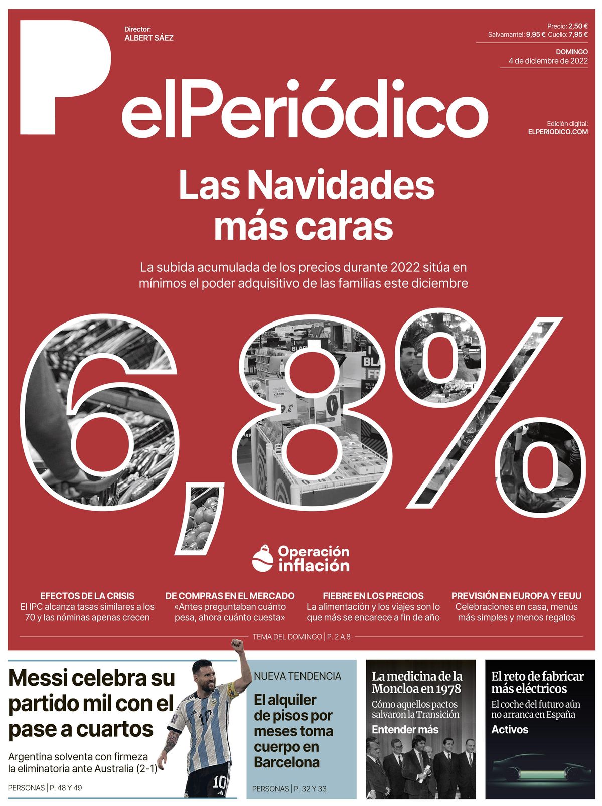 La portada d’EL PERIÓDICO del 4 de desembre del 2022 La portada d’EL PERIÓDICO del 4 de desembre del 2022