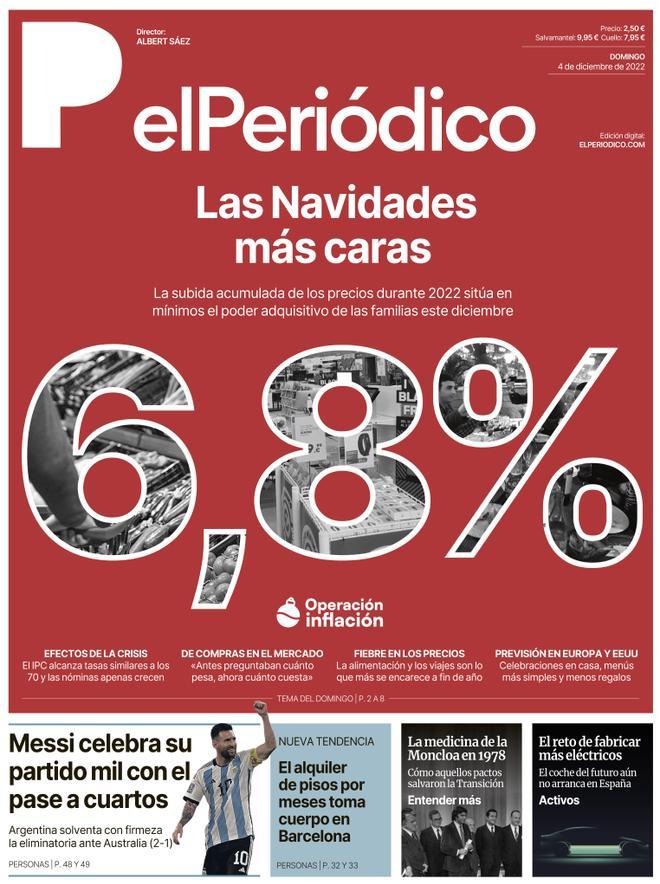 La portada d’EL PERIÓDICO del 4 de desembre del 2022
