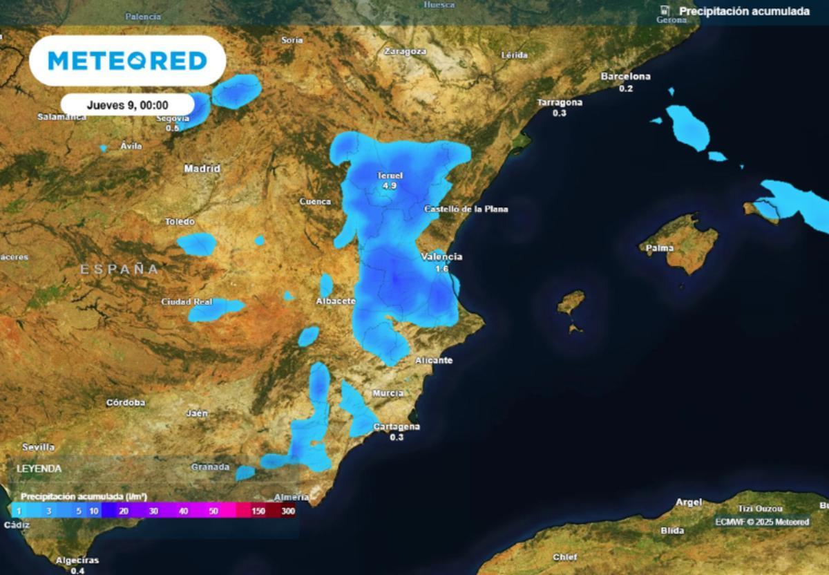 Las zonas donde más se espera que llueva mañana, según especifica el portal meteorológico Meteored.