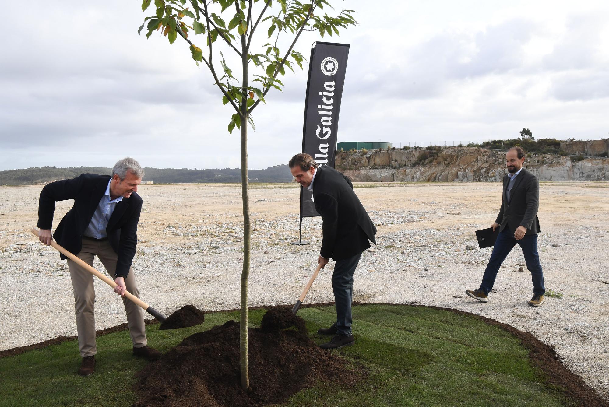 Primera piedra de la nueva fábrica de Estrella Galicia en Morás (Arteixo)