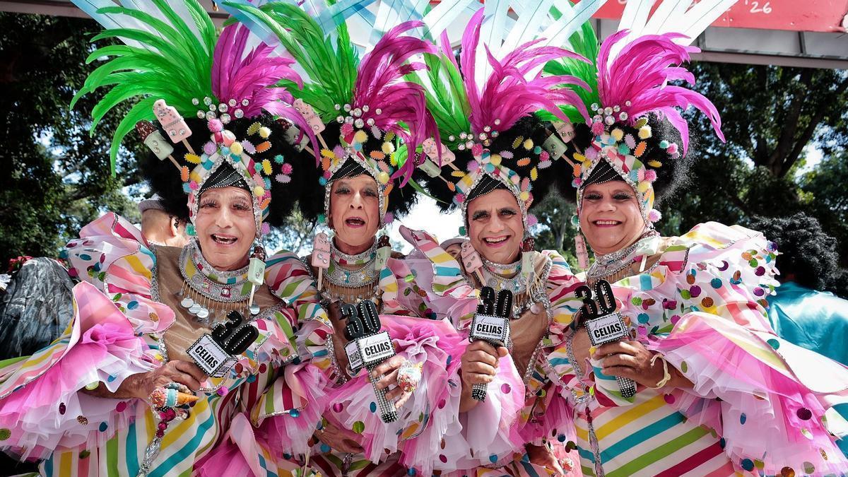Integrantes del grupo Las Celias del Carnaval de Santa Cruz de Tenerife, con 30 años de participación.