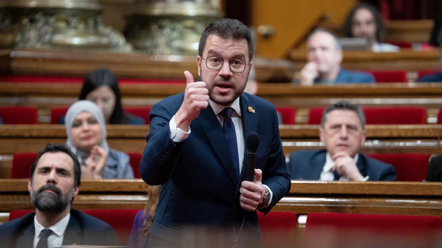 El president de la Generalitat, Pere Aragonès, este miércoles en el Parlament.