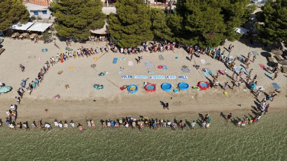 PROTESTAS PLAYAS MALLORCA | «Queremos volver a nadar»: más de 300 personas forman una cadena humana en el Port de Pollença