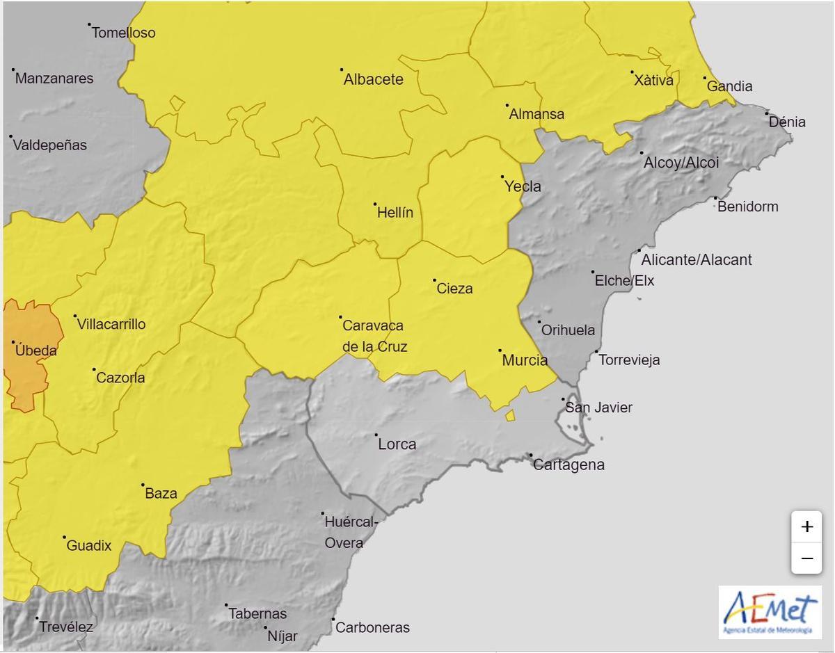 Zonas dónde se ha activado el nivel amarillo por altas temperaturas.