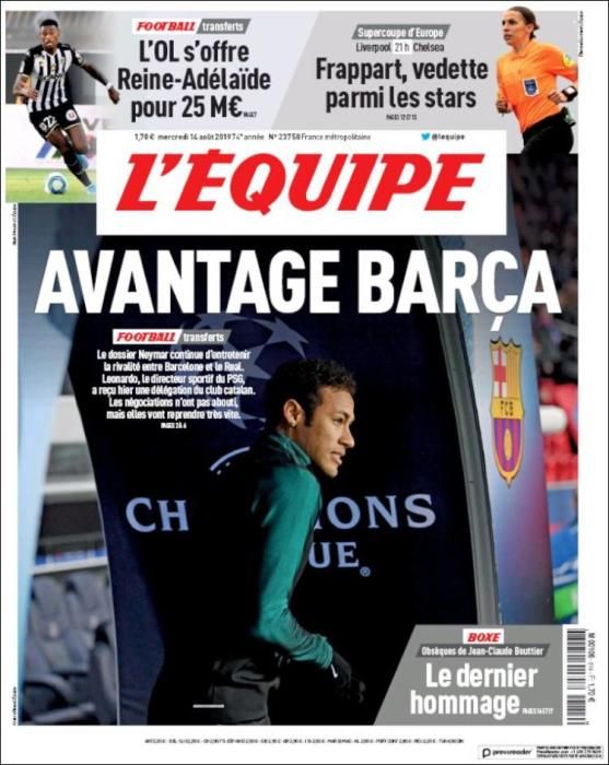 Portada L'ÉQUIPE miércoles 14 agosto 2019