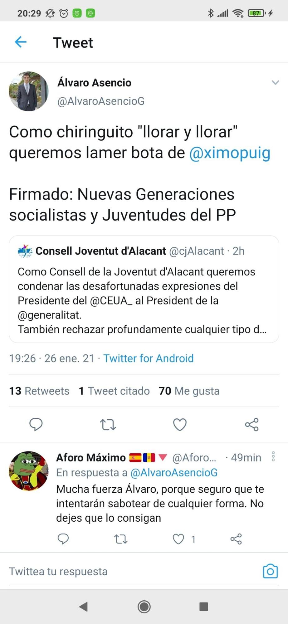 Declaraciones contra el Consell de la Joventut d&#039;Alacant.