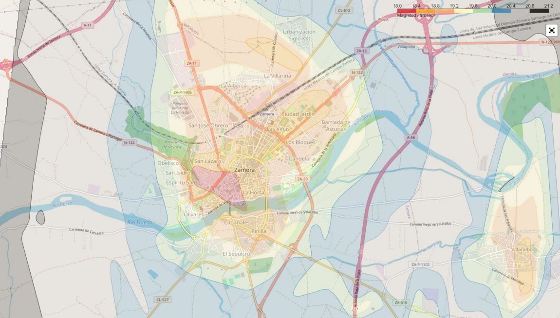 Mapa de contaminación lumínica de Zamora