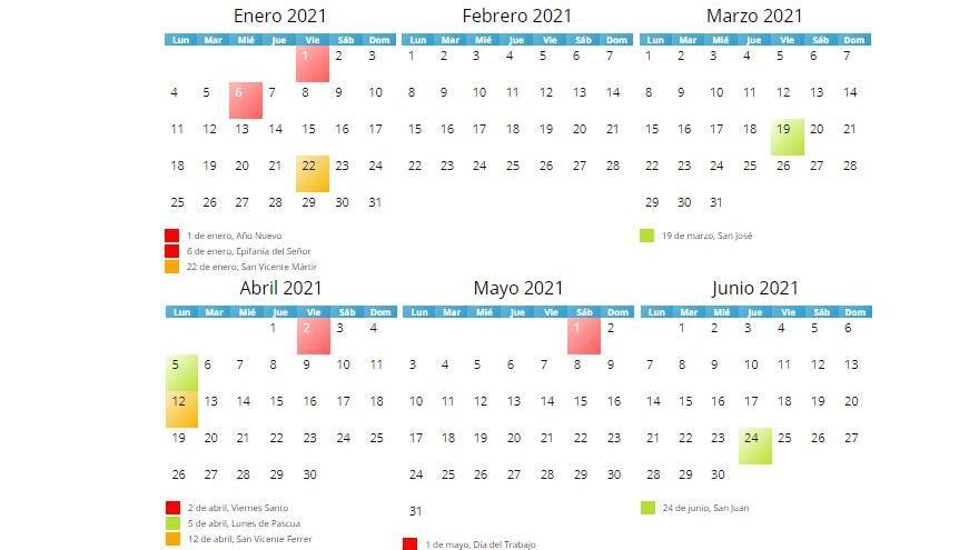 Calendario laboral 2021 en Valencia.