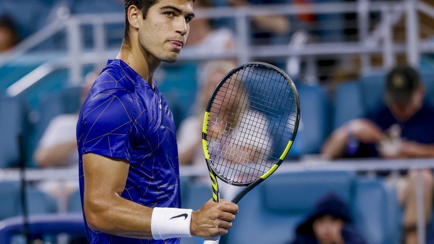 Carlos Alcaraz, en su partido de cuartos en Miami.