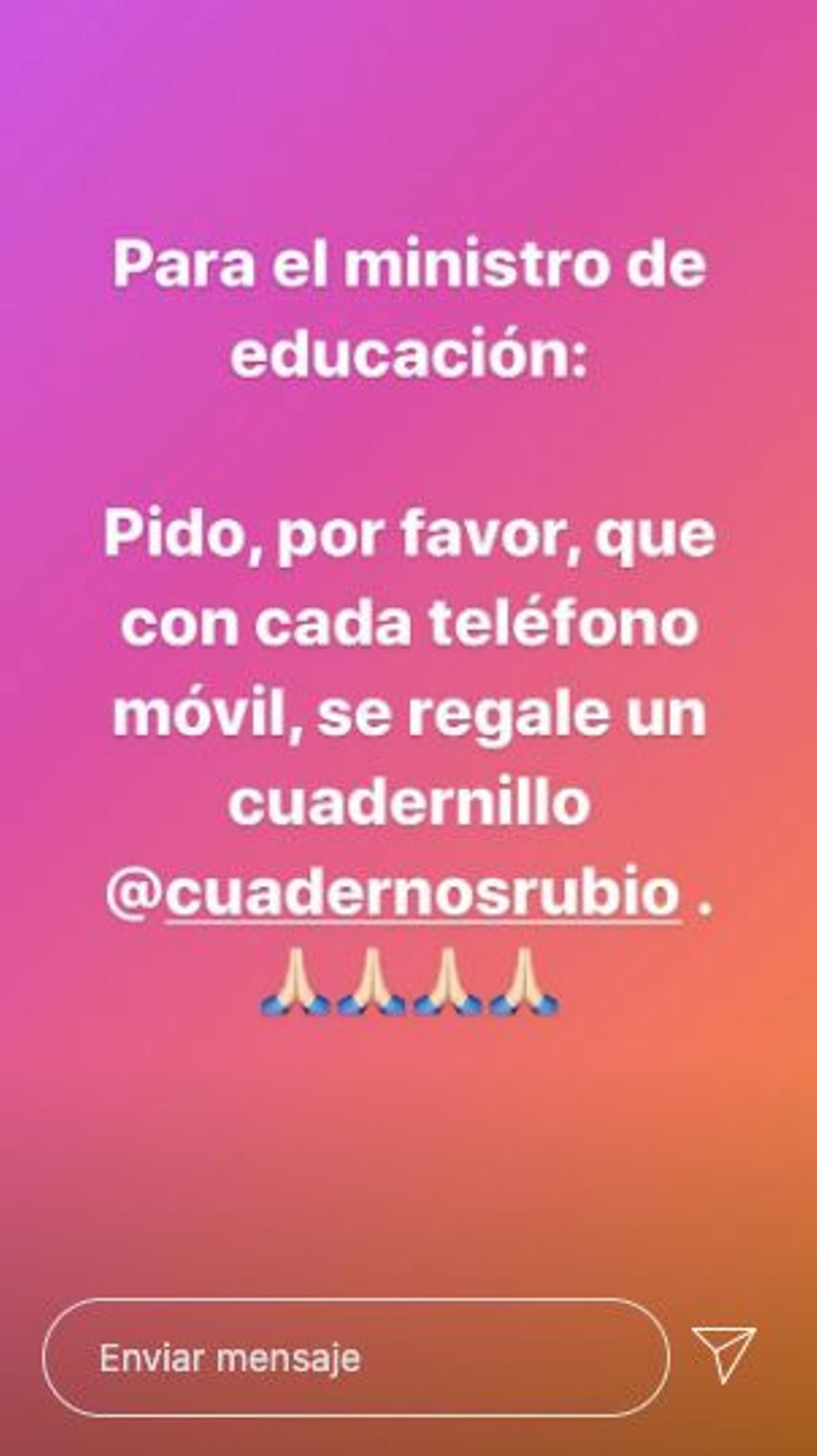 Petición de Alba Carrillo al gobierno en sus stories
