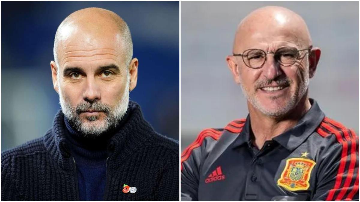 Pep Guardiola, entrenador del Manchester City, y Luis de la Fuente, seleccionador de España