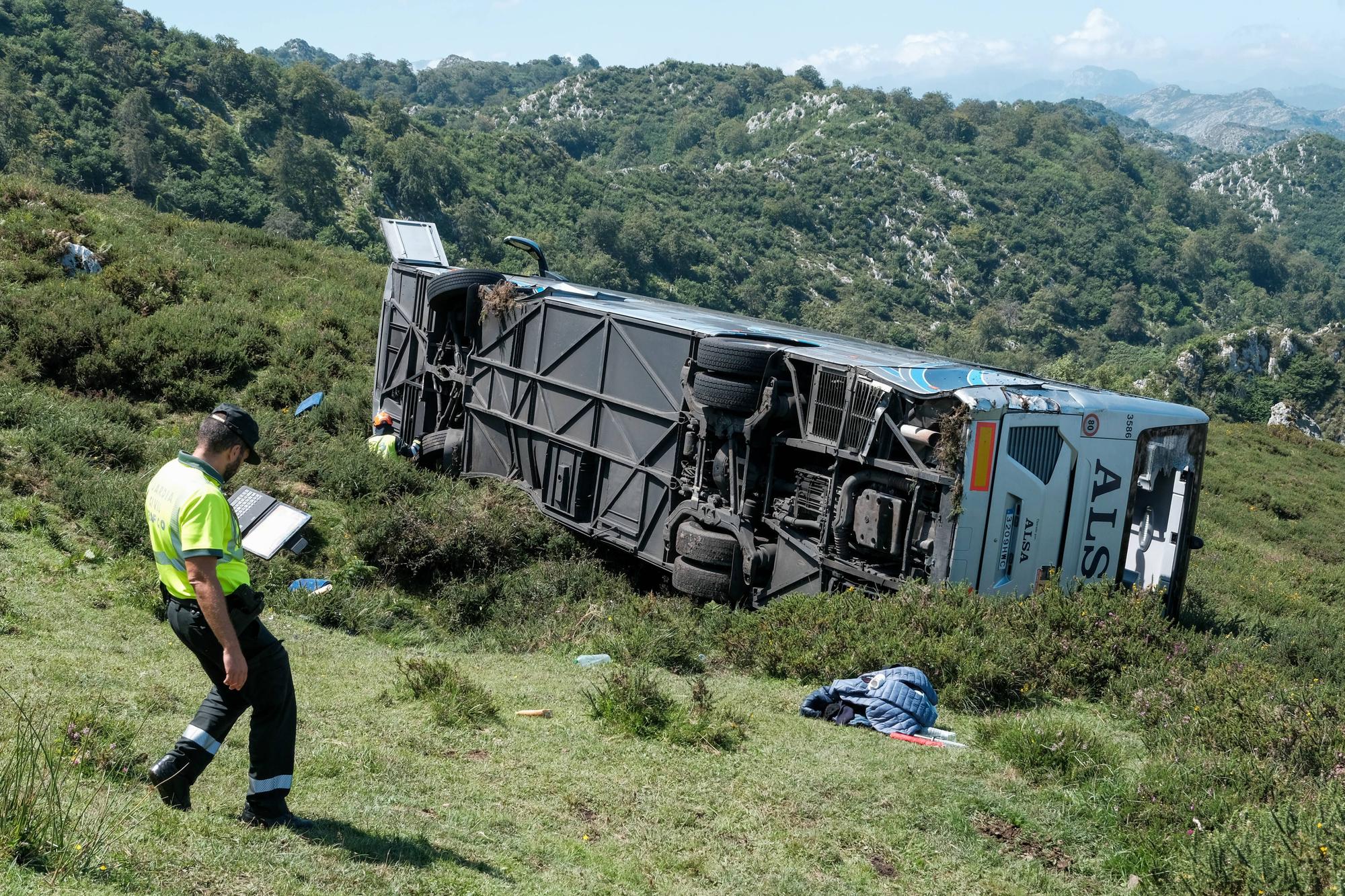 Grave accidente en Covadonga al despeñarse un autobús con niños que iba a los Lagos