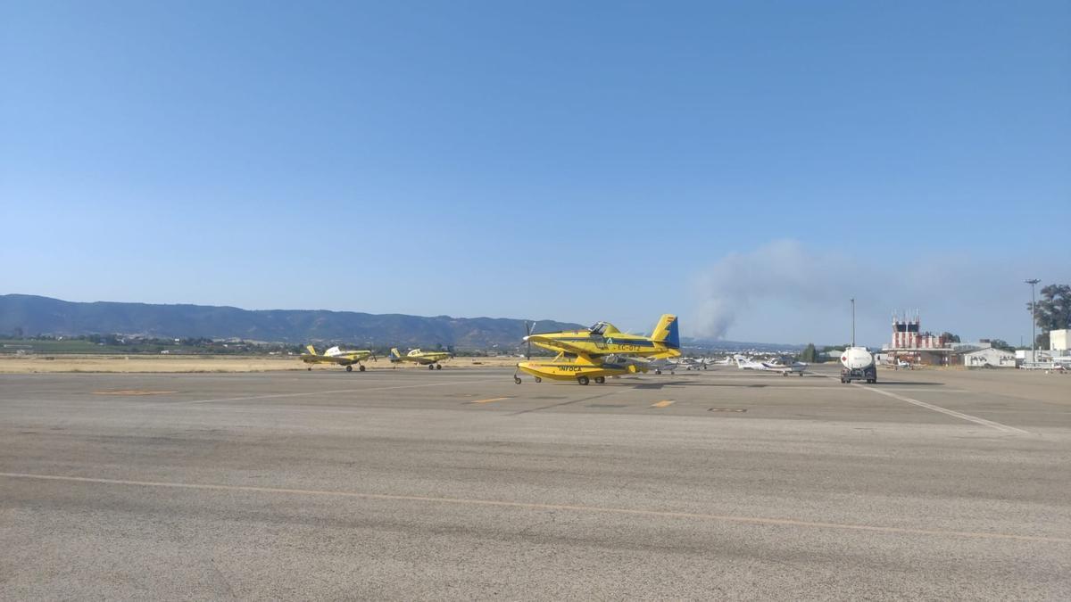 La columna de humo del incendio de Cerro Muriano, vista desde el aeropuerto de Córdoba.