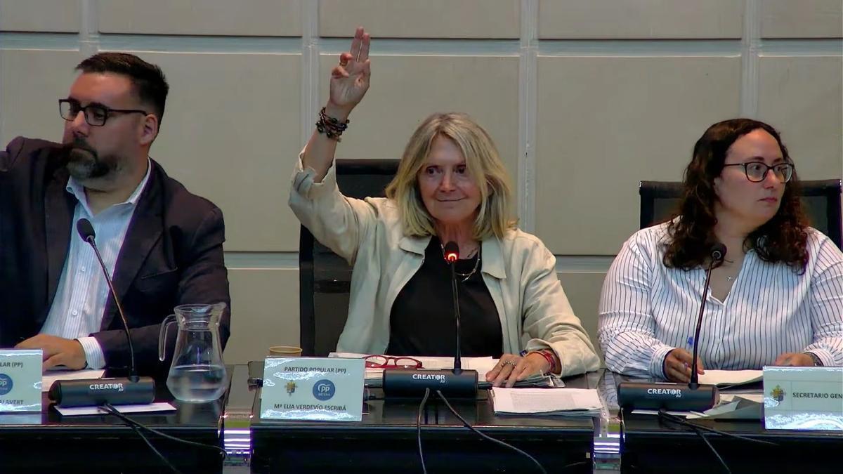 Momento del voto a favor de la alcaldesa Elia Verdevío a la moción en defensa de la educación pública.