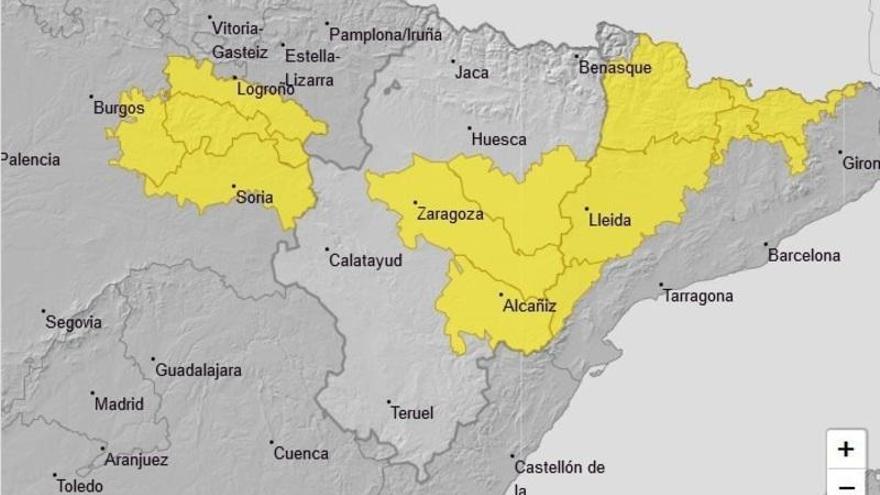 Aviso amarillo por tormentas este sábado en zonas de las tres provincias de Aragón