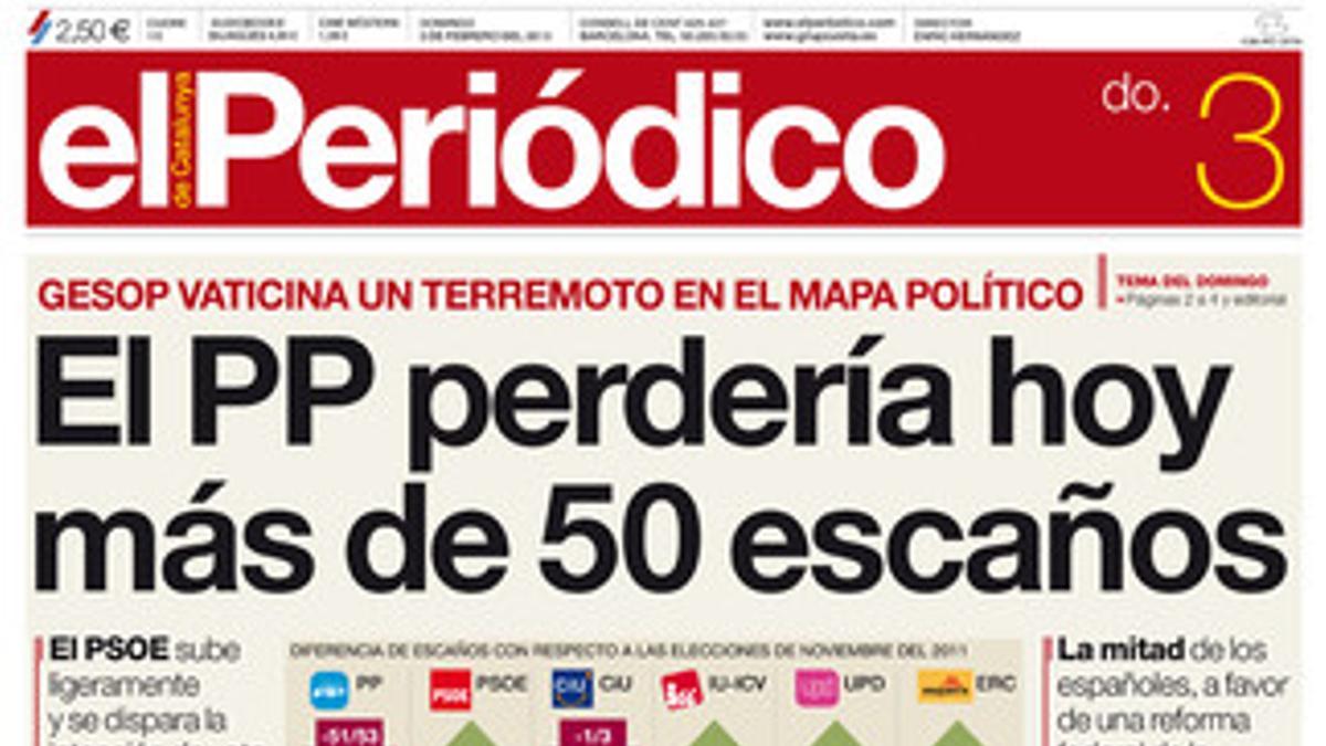 La portada de EL PERIÓDICO (3-2-2013).