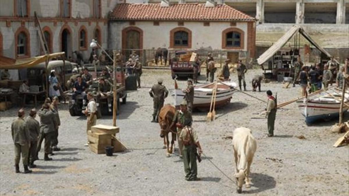 Imagen del rodaje de 'Ebre, del bressol a la batalla', en Torrebonica (Terrassa).