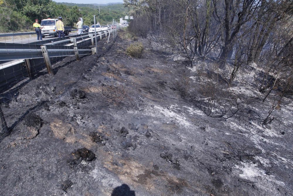 incendi forestal a Llagostera i tall de la carretera