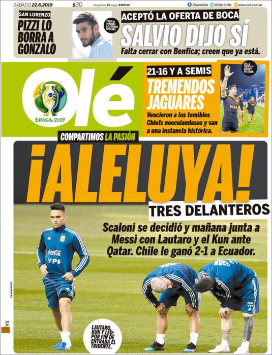 Portada OLÉ sábado 22 de junio de 2019