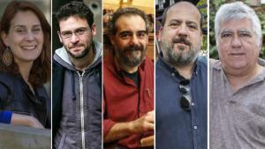 Los candidatos a las primarias de Podem: Jèssica Albiach, Albano Dante Fachin, Raimundo Viejo, Óscar Guardingo y Rafael García.