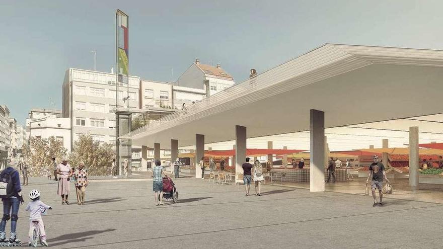 Recreación virtual del proyecto ganador, con la plaza inferior de Monte Alto, conectada con el mercado.