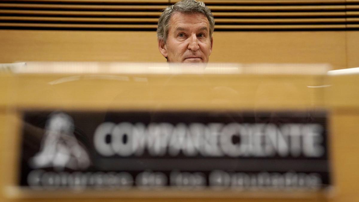 Alberto Núñez Feijóo, durante su comparecencia en la comisión de investigación de la Dana en Valencia.