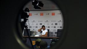 GRAF5226. MADRID, 07/05/2019.- El tenista Rafa Nadal, ofrece una rueda de prensa durante el Mutua Madrid Open que se disputa en la Caja Mágica, en Madrid. EFE/ Javier Lizón