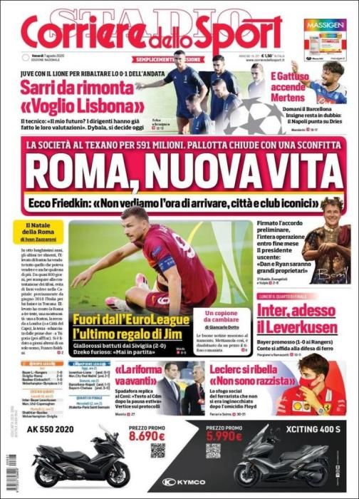 Portada CORRIERE DELLO SPORT viernes 7 agosto 2020