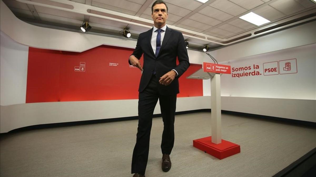 Pedro Sánchez, este viernes en la sede del PSOE.