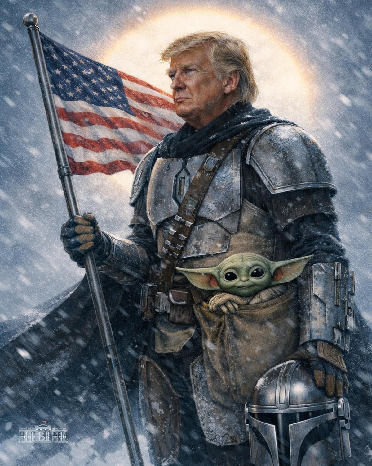 Trump vestido como el Mandelorian, imagen generada con IA.