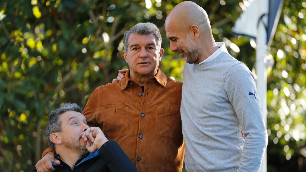 Juan Carlos Unzué, Joan Laporta y Pep Guardiola