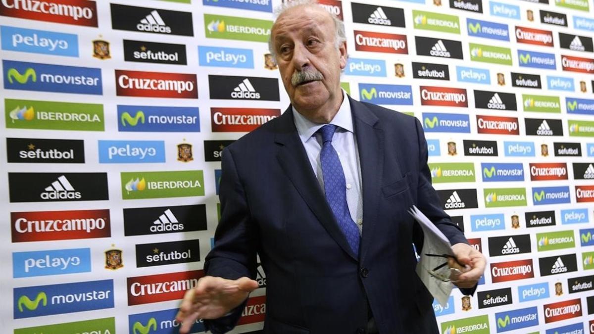 Vicente del Bosque, durante la rueda de prensa en la sede de la Federación