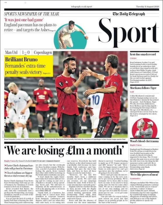 Portada TELEGRAPH SPORT martes 11 agosto 2020