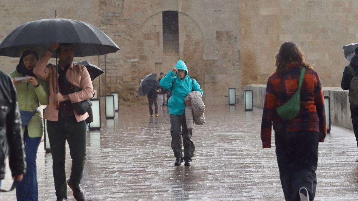 Lluvia sobre el Puente Romano de Córdoba.