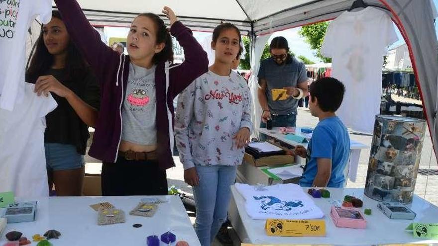 Alumnos de A Rúa, ayer, en su puesto del mercadillo. // G.Núñez