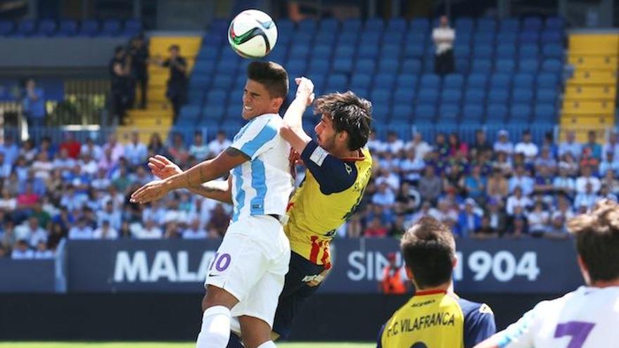 Kuki Zalazar, durante la vuelta del primer partido de la fase de ascenso ante el Vilafranca en La Rosaleda