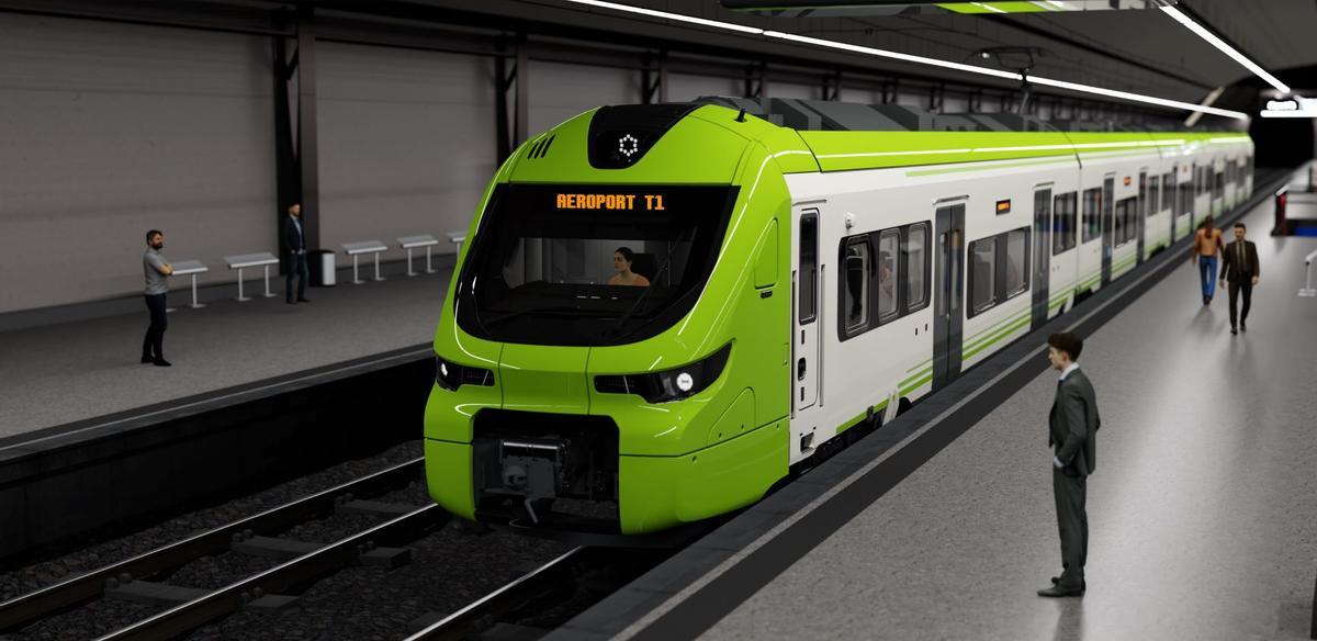 Imatge virtual del que serà el futur trenb llançadora que connectarà amb l'aeroport