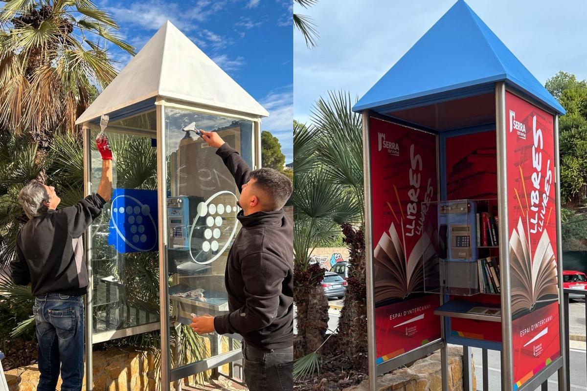 Transformación de la cabina telefónica a un punto de intercambio de libros.