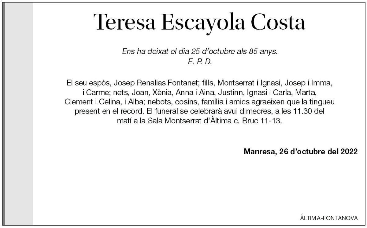 Necrològiques del 26 d'octubre del 2022 Regió7