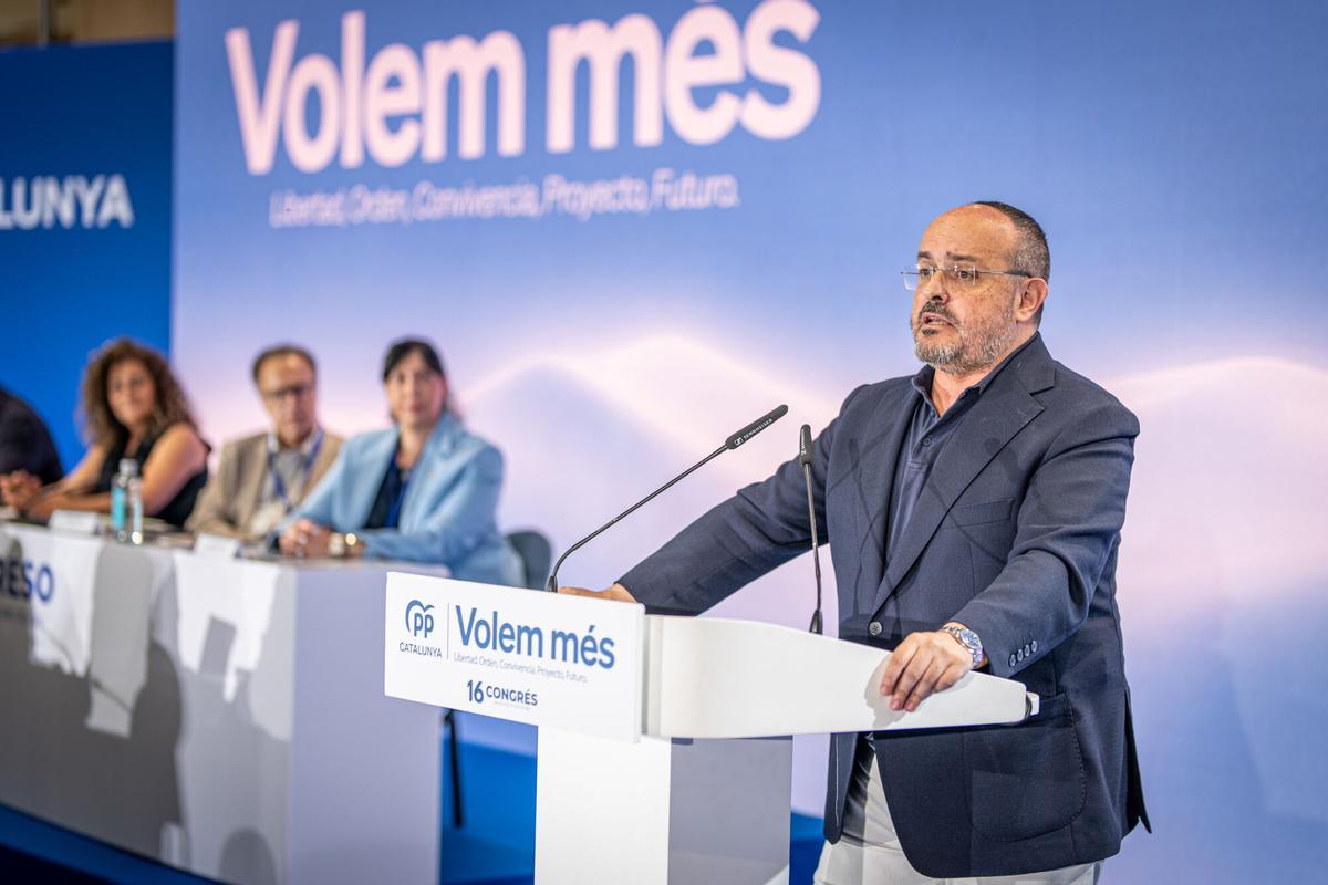 Clausura del Congreso del PP de Catalunya, Iintervencion del presidente del presidente electo del PP de Catalunya, Alejandro Fernández. Proclamación de los resultados del congreso y discurso de cierre. Barcelona, a 27 de junio de 2026 . Política. AUTOR: MANU MITRU | EPC