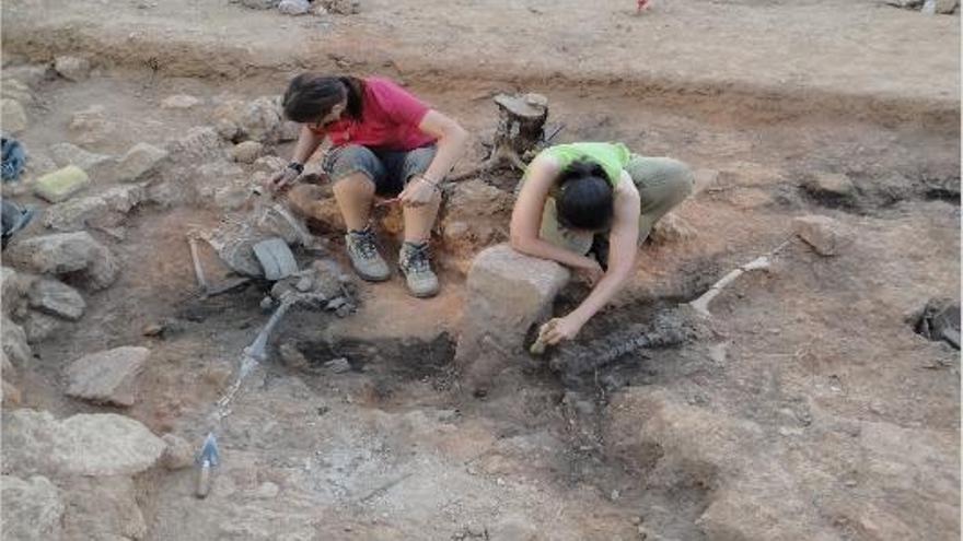 Los arqueólogos, con restos humanos durante la campaña de 2011 en La Celadilla.