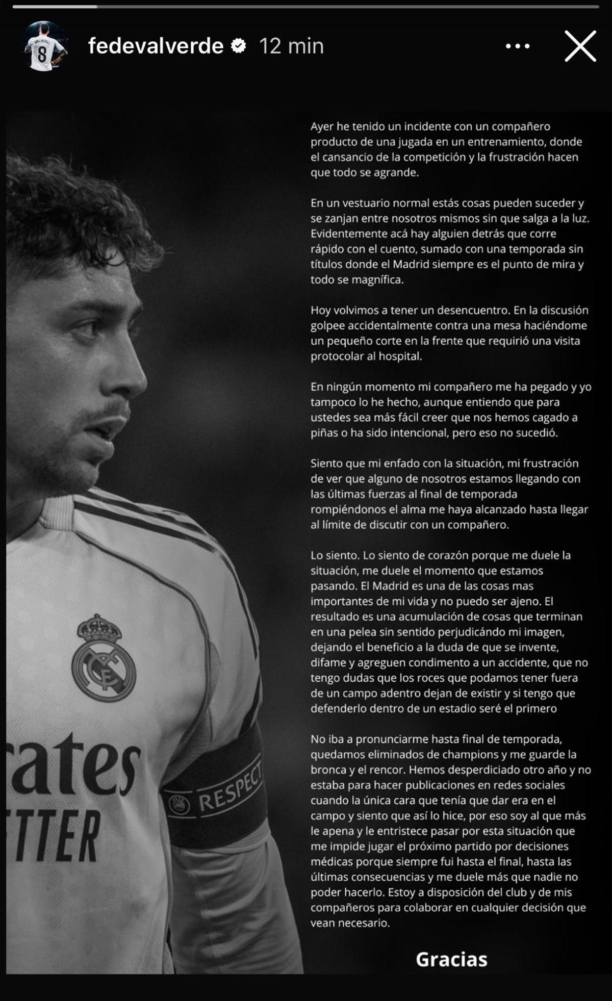 Comunicado de Fede Valverde