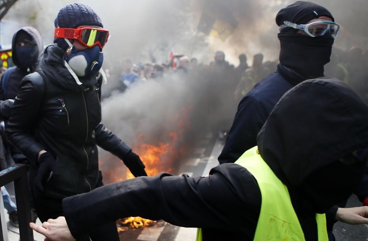 Disturbios de los chalecos amarillos, en el primero de mayo en Paris.