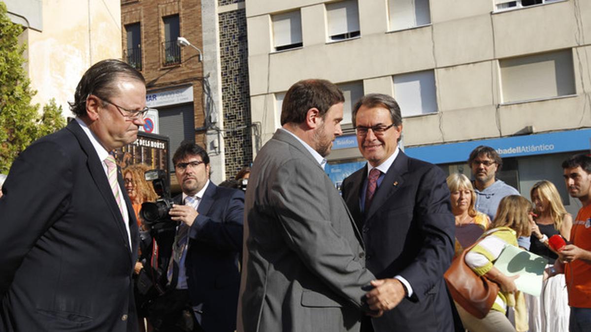 Artur Mas y Oriol Junqueras, este viernes en Sant Vicenç dels Horts.