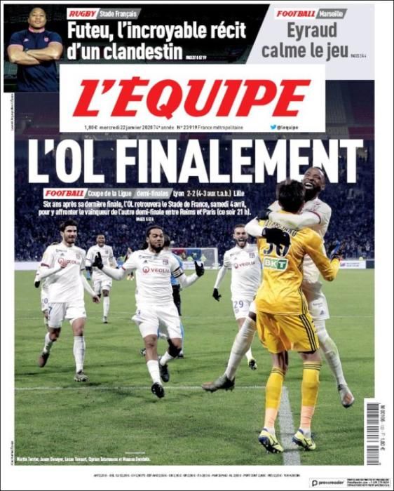 Portada L'ÉQUIPE miércoles 22 enero 2020